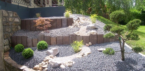 xeriscaping rocas cactus terrazas arbustos grava