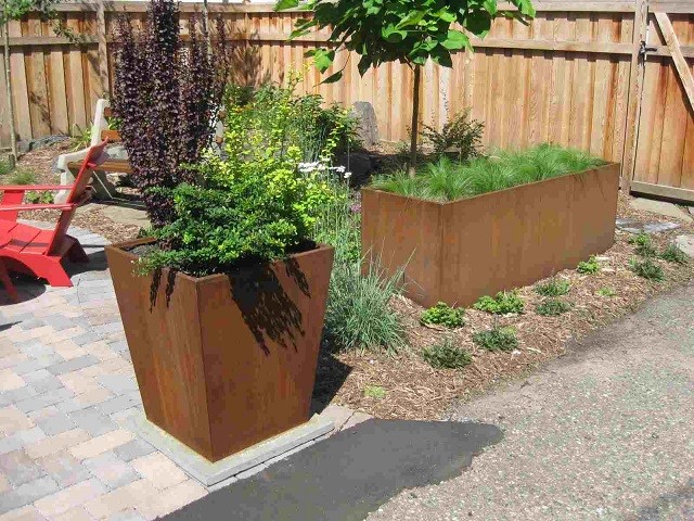 acero corten jardinera plantas patio jardin