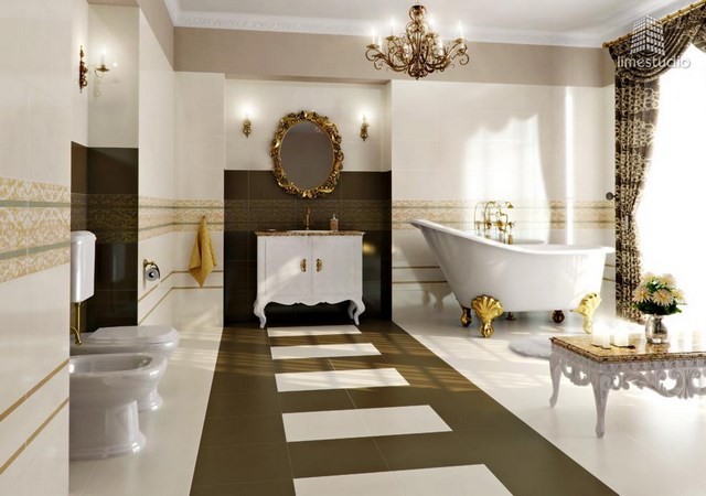amplio elegante baño espejo dorado lujo