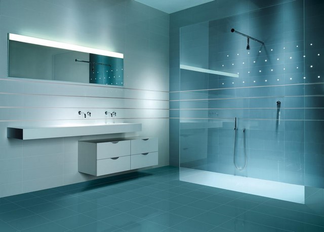 azul contraste ducha espejo led muebles
