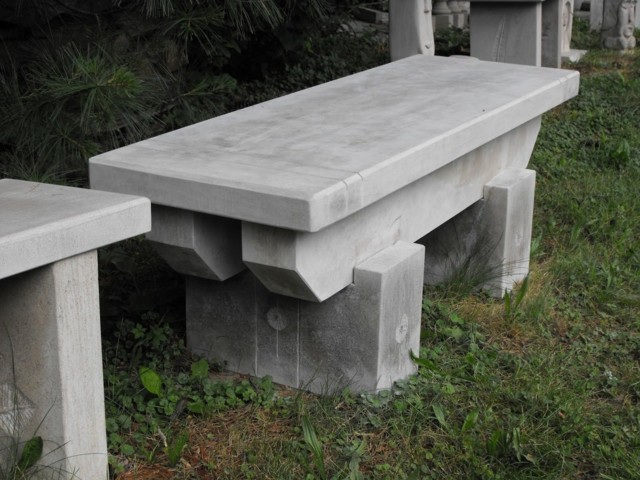 banco piedra gris moderno bonito jardin idea