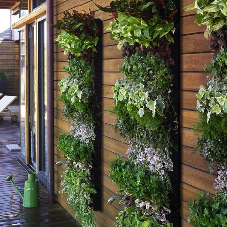 bandas verticales maceteros plantas jardin