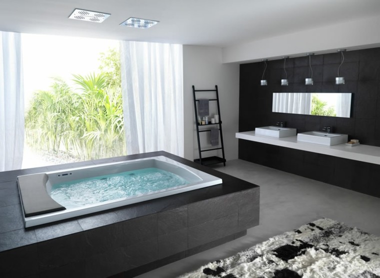 bañera hidromasaje negra rectangular minimalista
