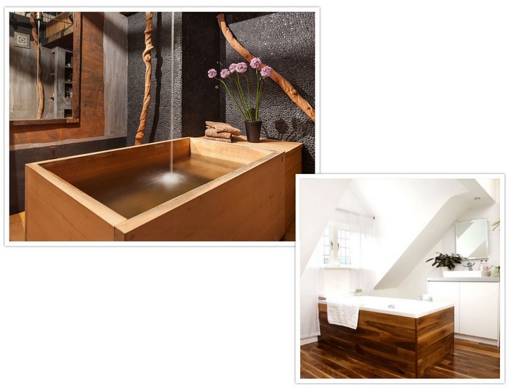bañeras madera ducha plantas flores