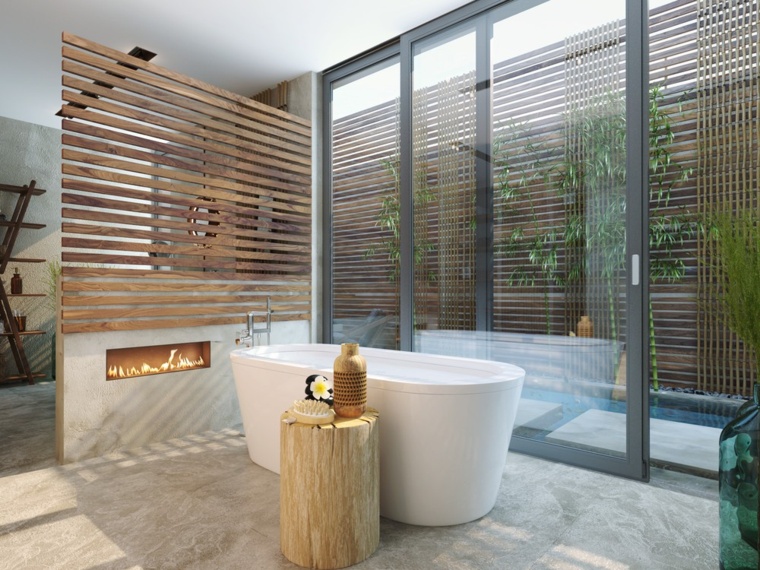 baño estupendo chimenea moderna tropical