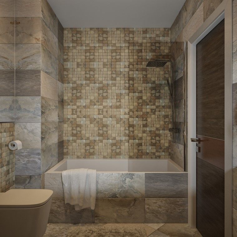 baño minimalista ideas azulejos colores crema moderno 
