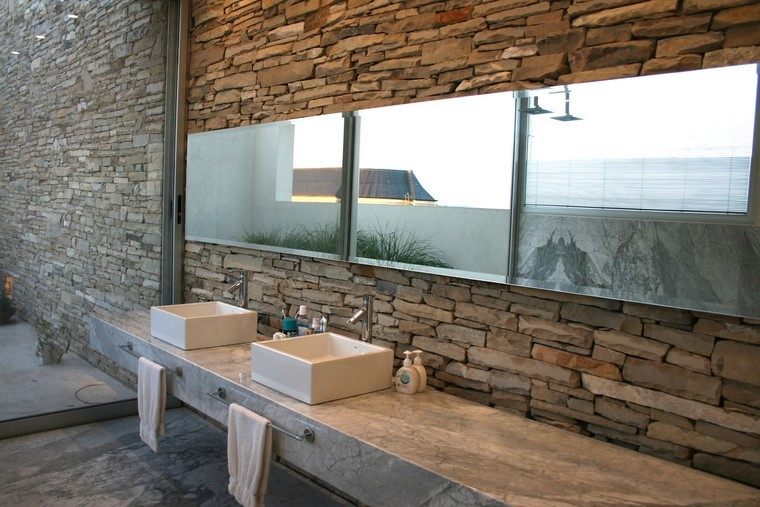 baño rustico piedra pared ideas moderno interesante