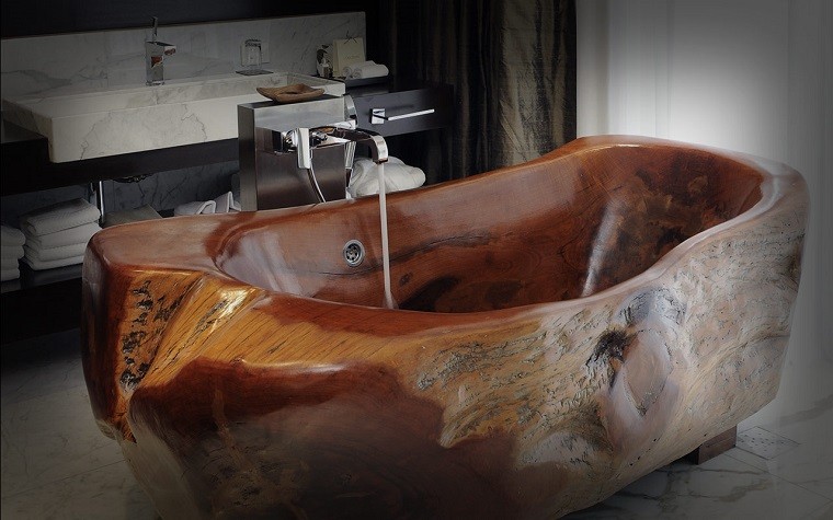 bañera trabajada madera creativa pulida