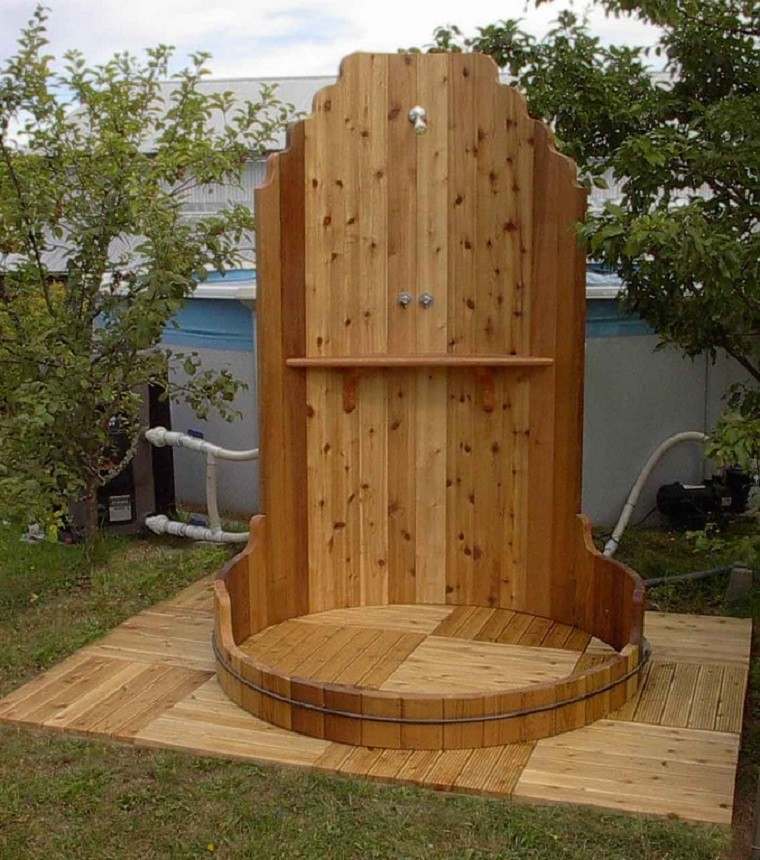 cabina ducha plantas madera circular