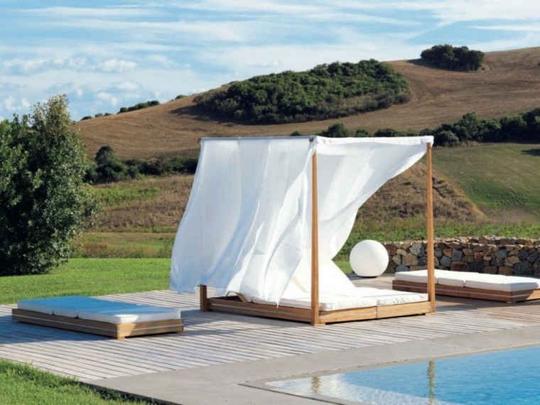 cama minimalista dosel madera blanca