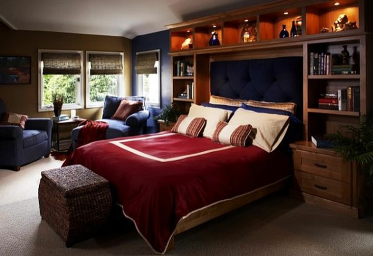 cama roja dormitorio solteros madera