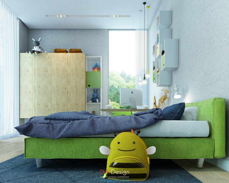 cama verde diseño infantil abeja