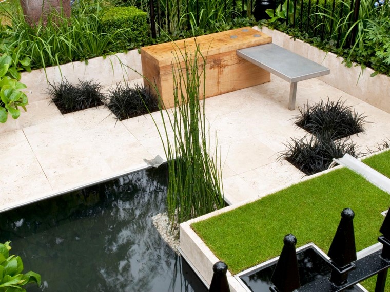cesped agua mesa jardin banca