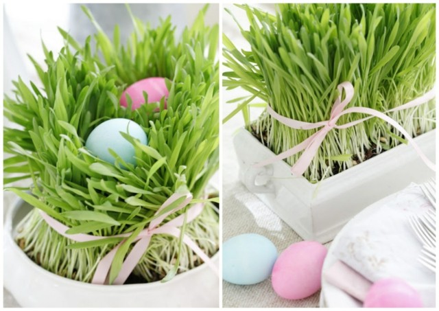 cesped plato blanco idea huevos original pascua primavera