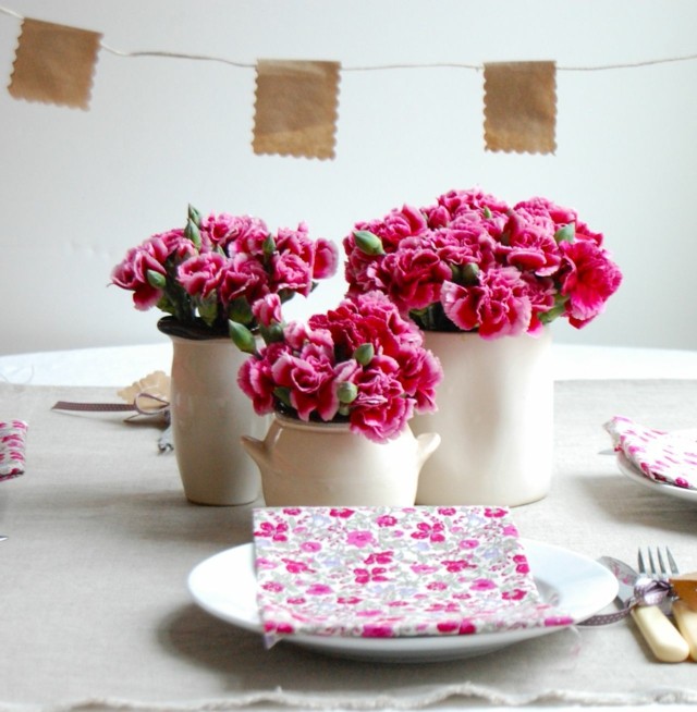 claveles rosa servilleta original estampa floral
