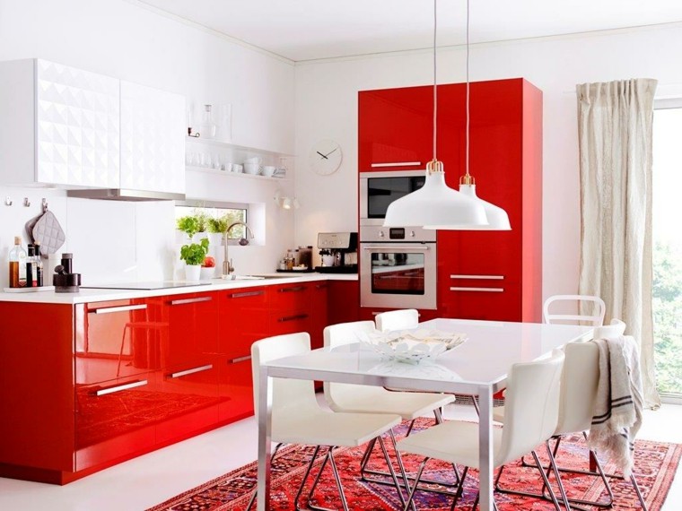 cocina moderna rojo plantas brillo