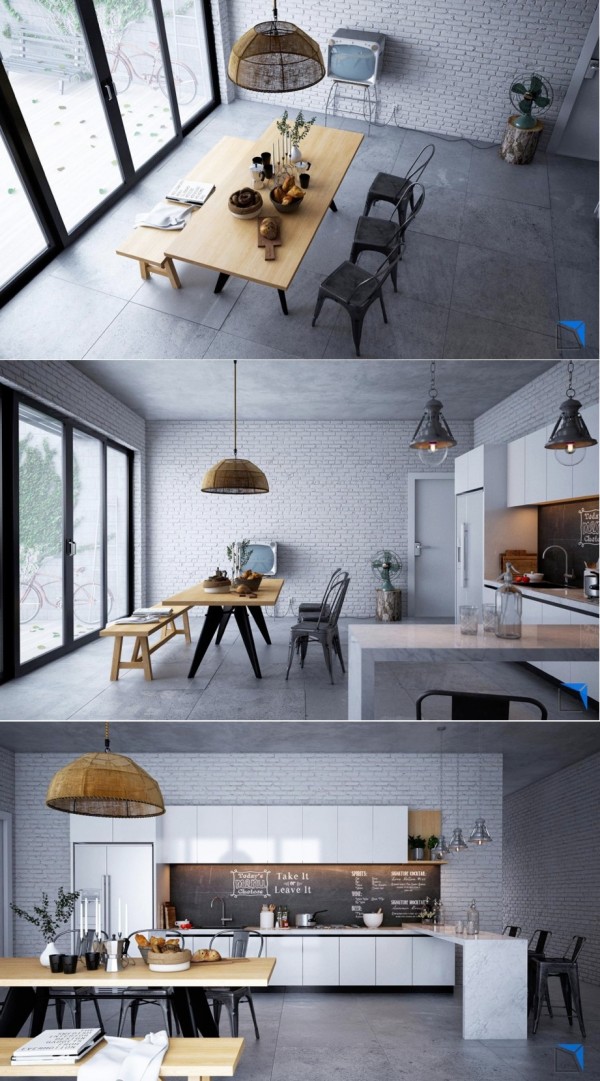 cocina con pared blanca de ladrillos cocina pared blanca ladrillos moderna