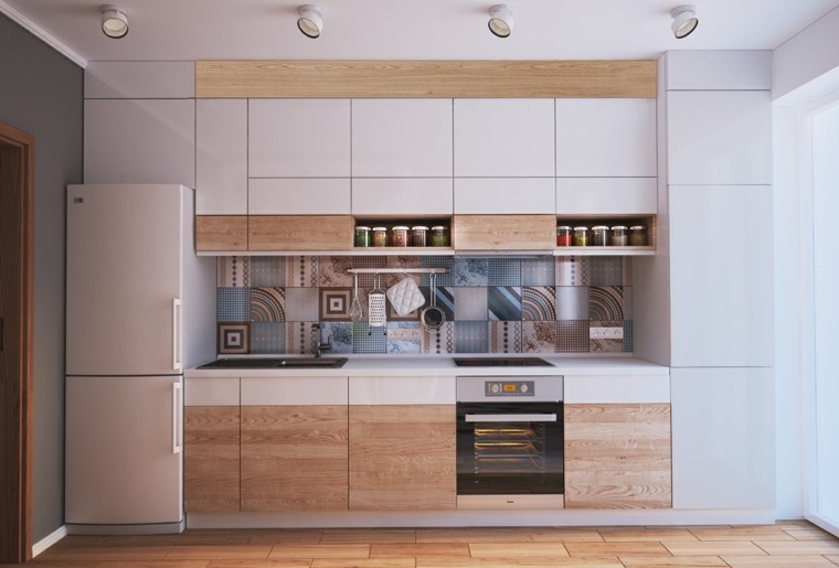 cocina pequena ideas madera gris claro diseno 