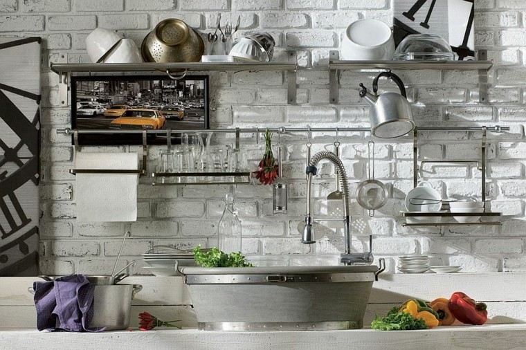 cocinas de diseño pared baldosas blancas idea moderna 