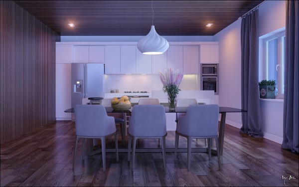 muebles de comedor de diseño moderno comedor mesa sillas luz lila