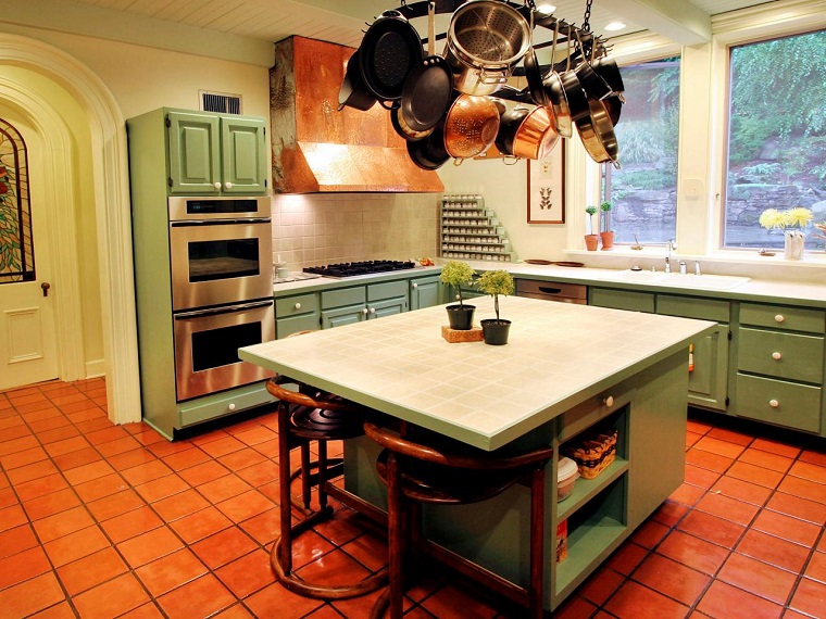 como disenar una cocina isla muebles color verde ideas