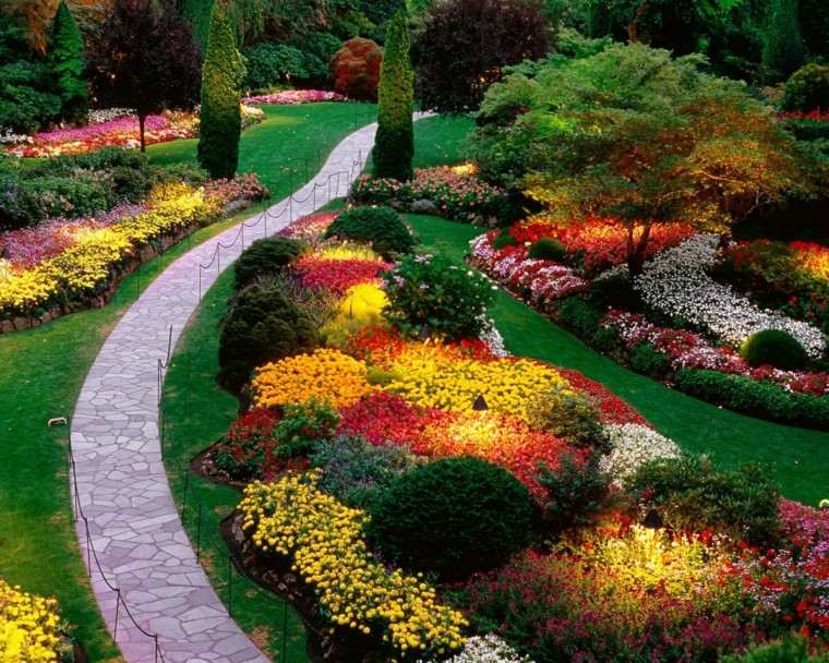 como diseñar un jardin colorido camino curvado