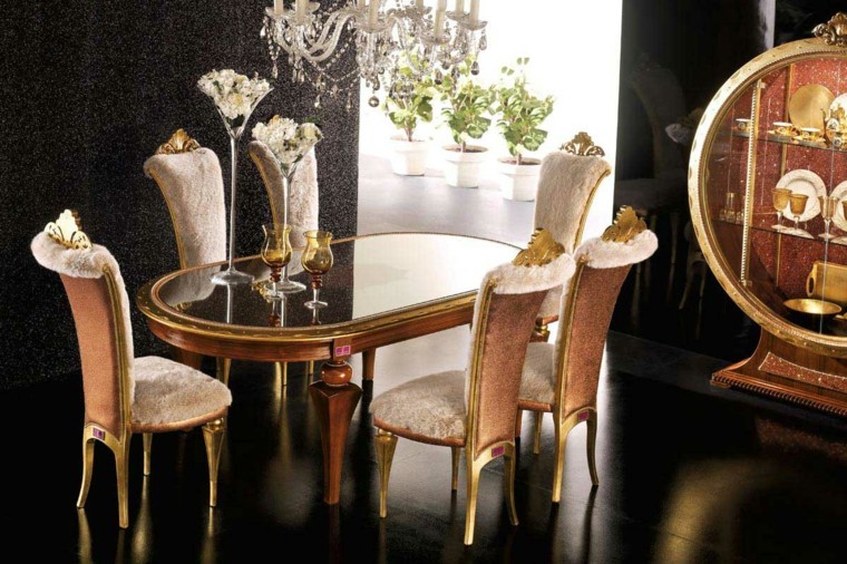 conjunto sillas mesa beige y oro