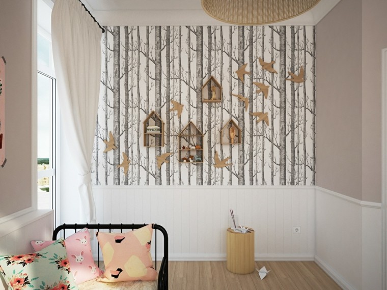 creatividad para dormitorios infantiles cartones arboles pared