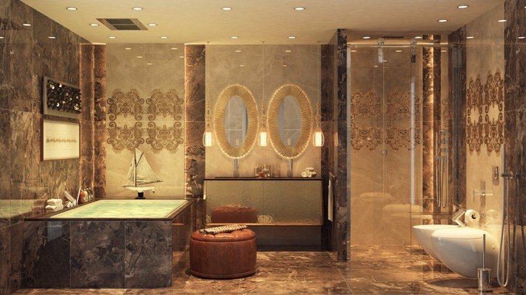cuarto de baño de diseño barco bañera espejos