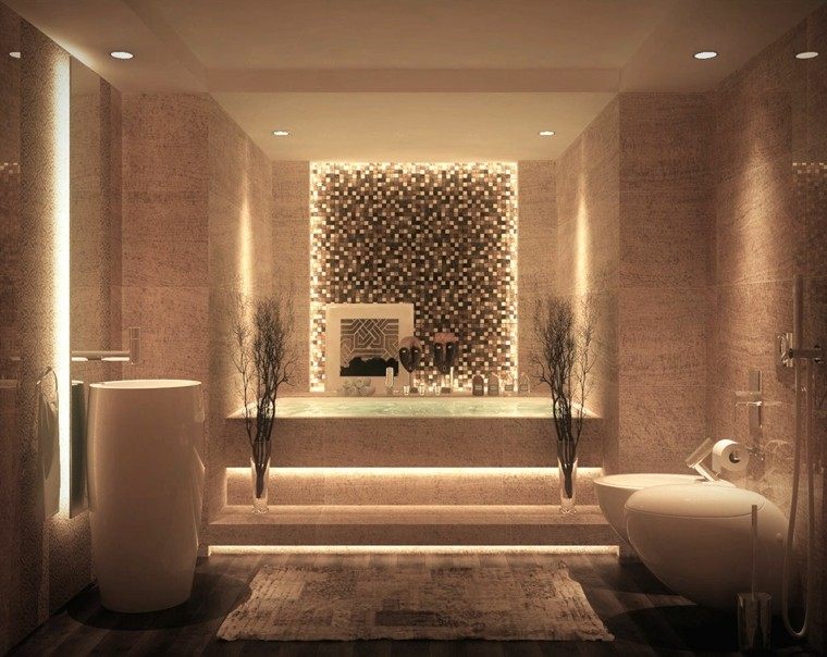cuarto de baño de diseño luces azulejos plantas
