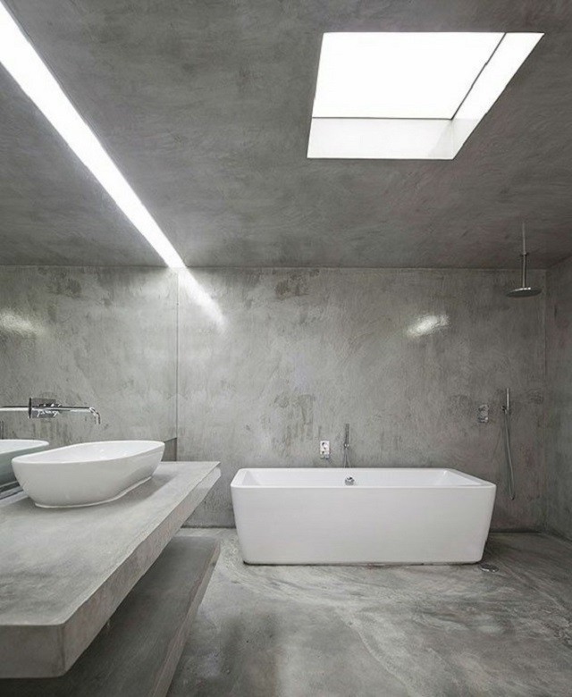 cuartos de baño gris lampara lavabo contraste