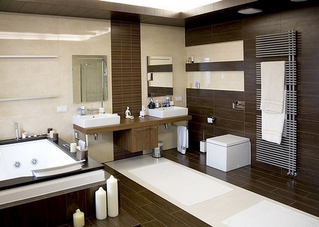cuartos de baño madera muebles moderno contraste