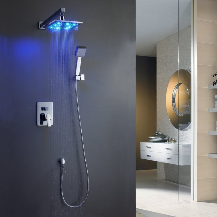 decoración baño ducha iluminacion moderna azul lujo