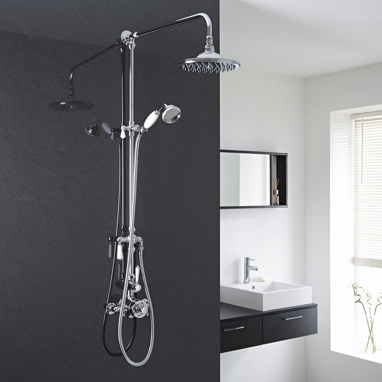 decoración baños pared negra ducha forma idea redonda