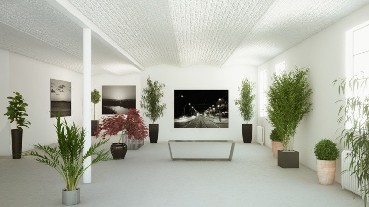 decoración de interiores con plantas macetas diseño salon