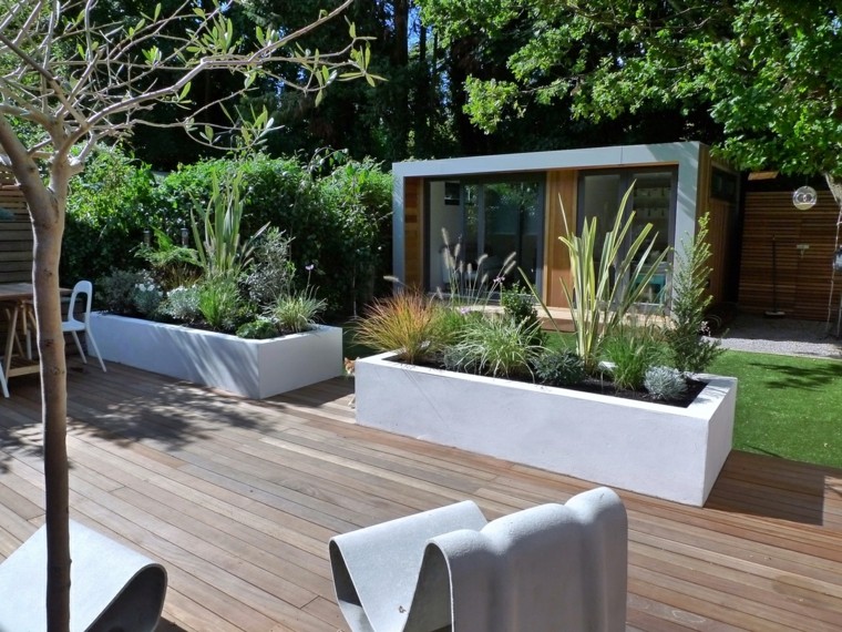macetas grandes de hormigón blanco diseño de jardines modernos macetas grandes hormigon ideas