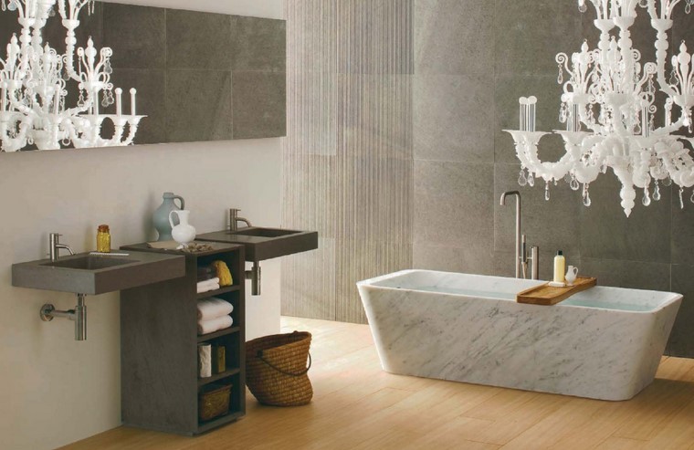 diseno interior lampara blanca banera ideas modernas marmol
