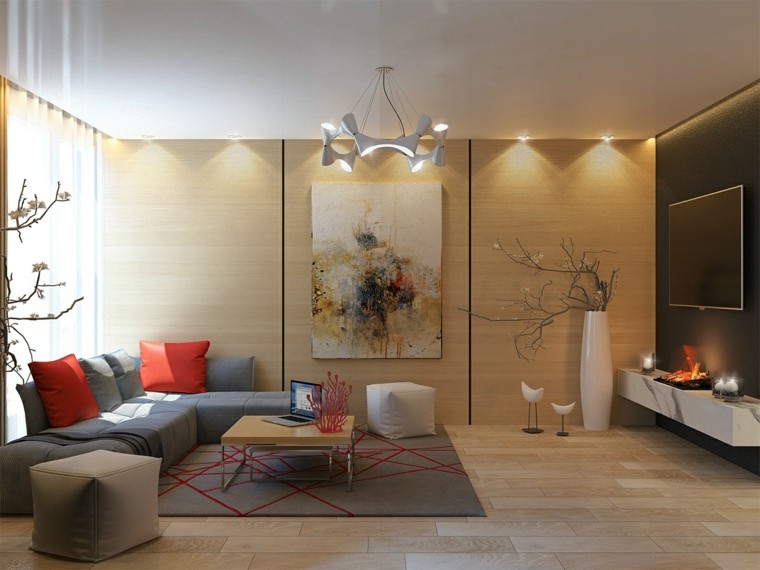 diseño con madera muebles cojines led