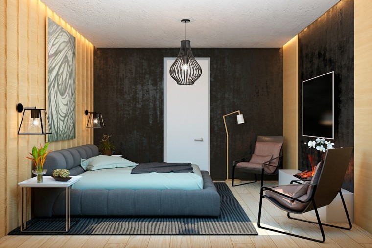 diseño con madera salon plantas jarron lampara
