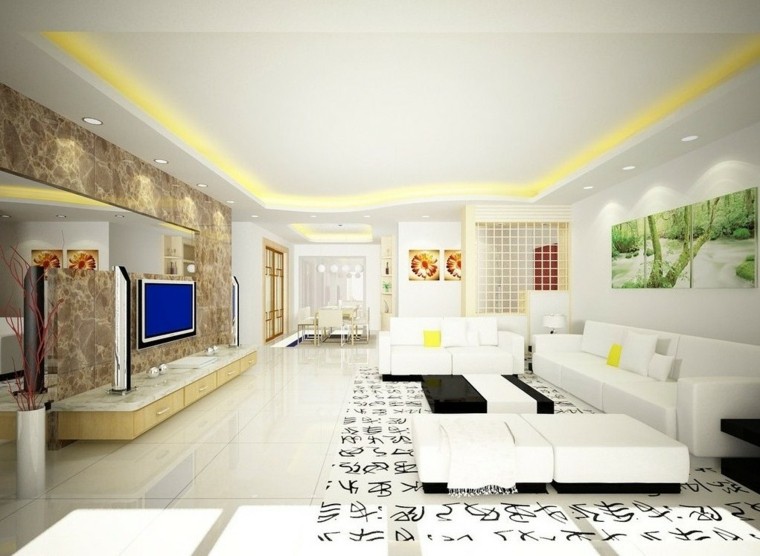 diseño moderno salón blanco alfombra