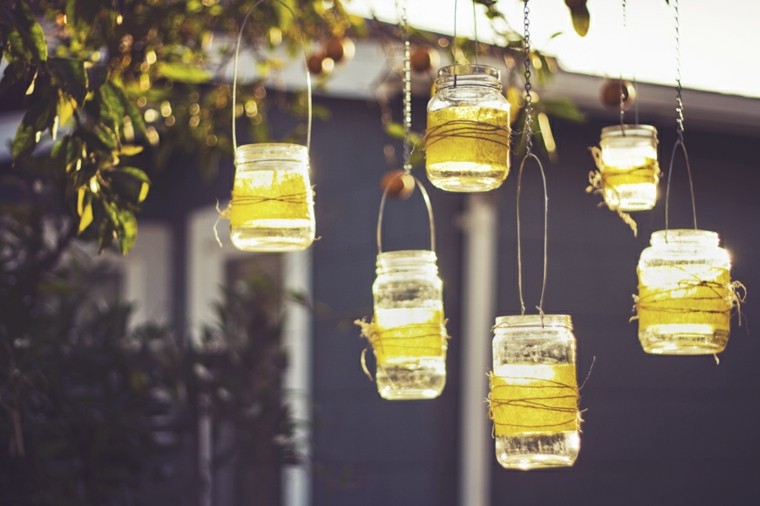 diy linternas arbol cadenas envases vidrio