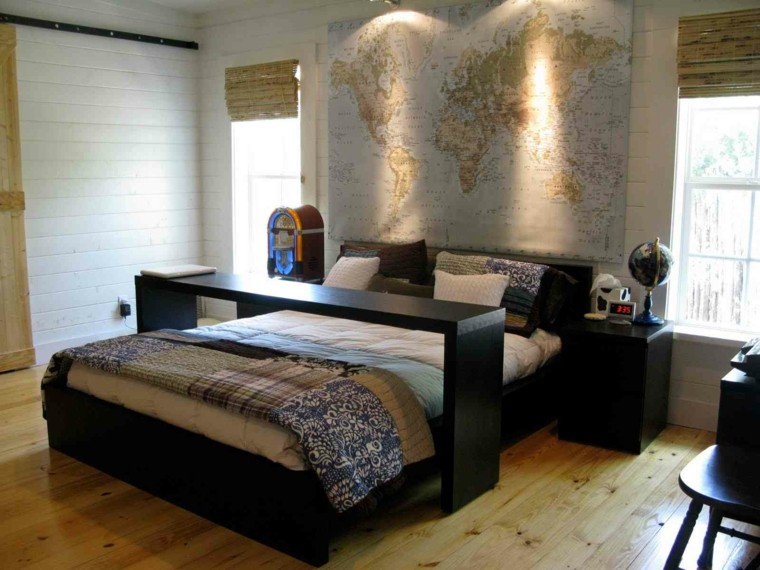 dormitorio cabecero cama mapamundi