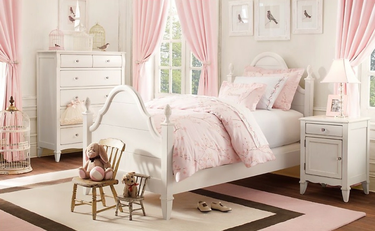 dormitorios infantiles para niñas osos jaula rosa cortinas