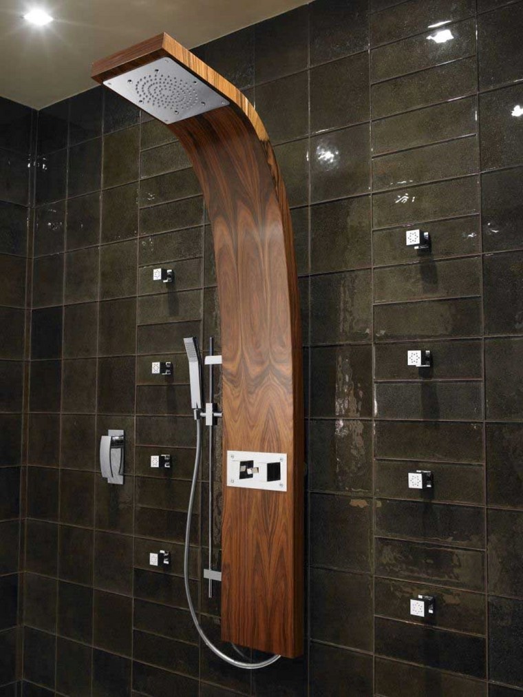 ducha madera azulejos verdes moderna ideas