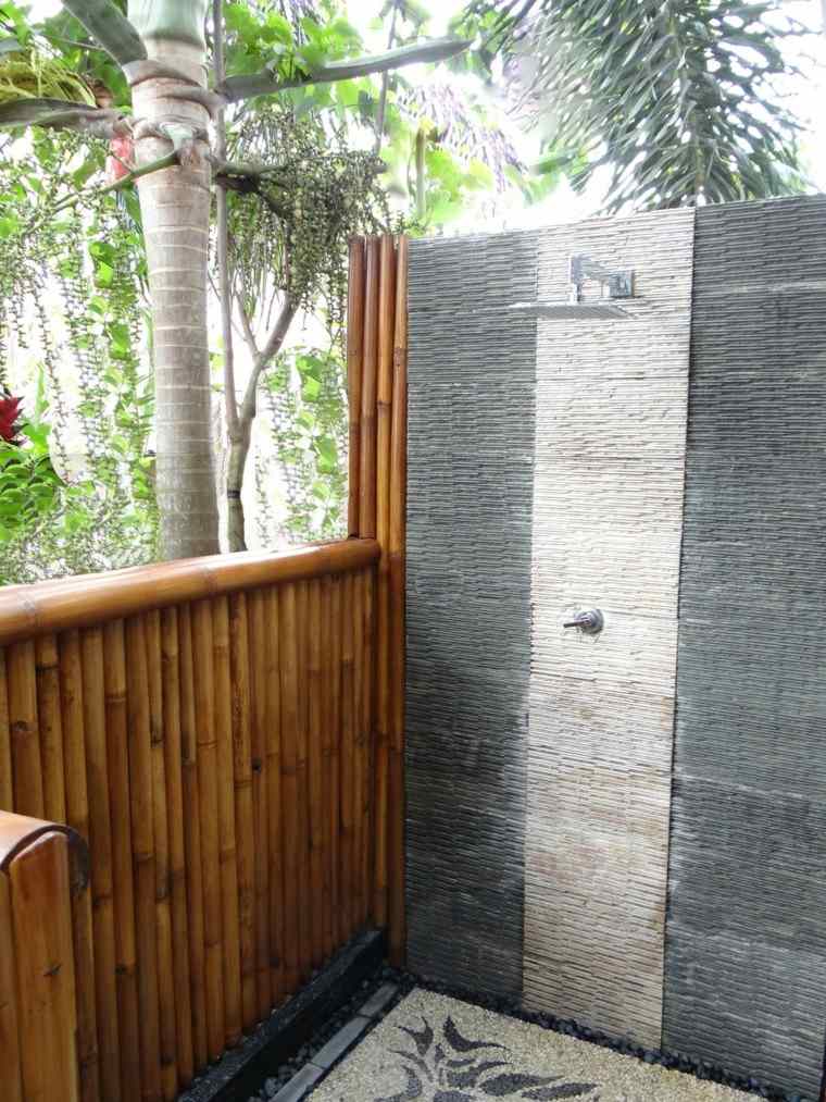 duchas para exteriores bambu cubierta muro