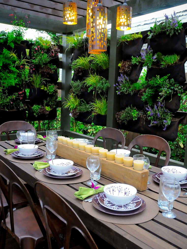el tiempo cena fuera plantas muebles macetas madera