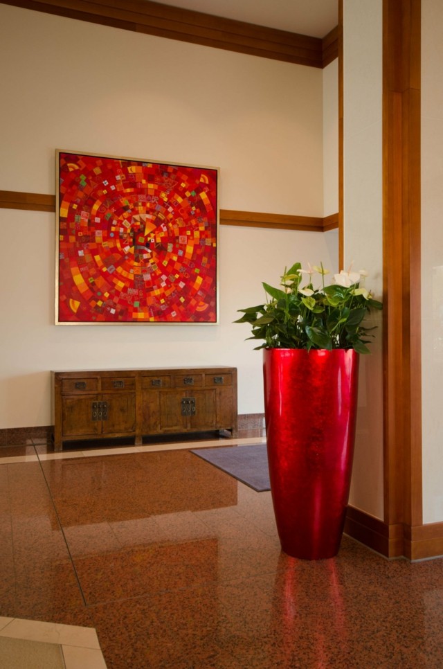 entrada cuadro arte moderno diseño maceta grande roja