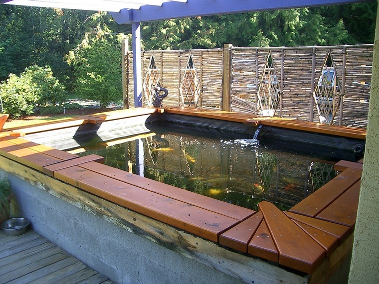 estanque alto madera peces hormigon