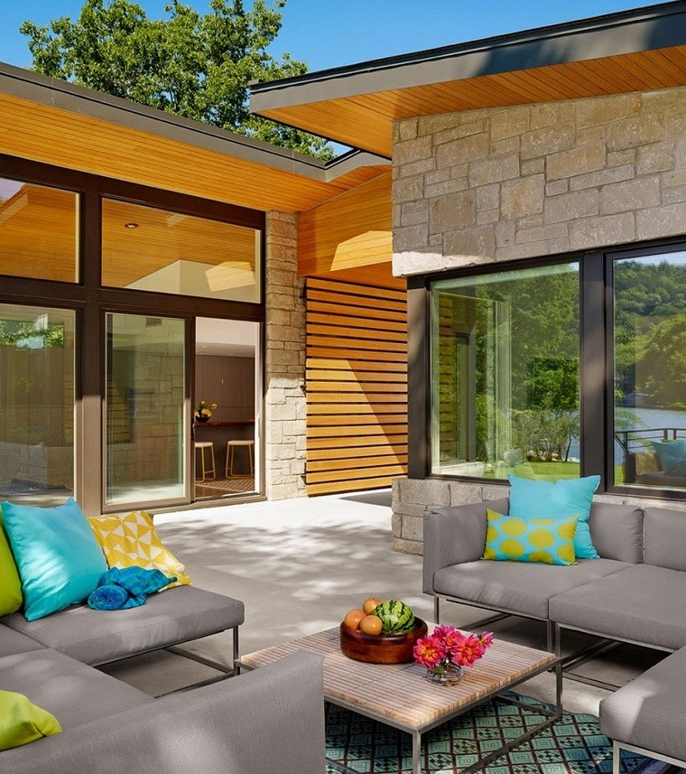 exterior pared cojines patio muebles