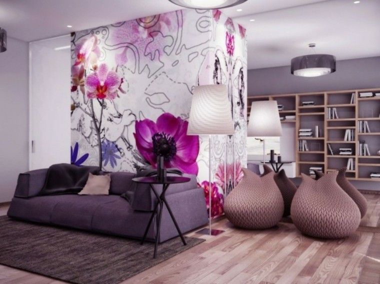 flores decoracion sofa mesa librero
